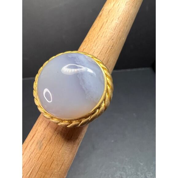 Glow By Sheila Fajl Signed Blue Agate Ring brushed 18kt Plated size 7 - Picture 2 of 14